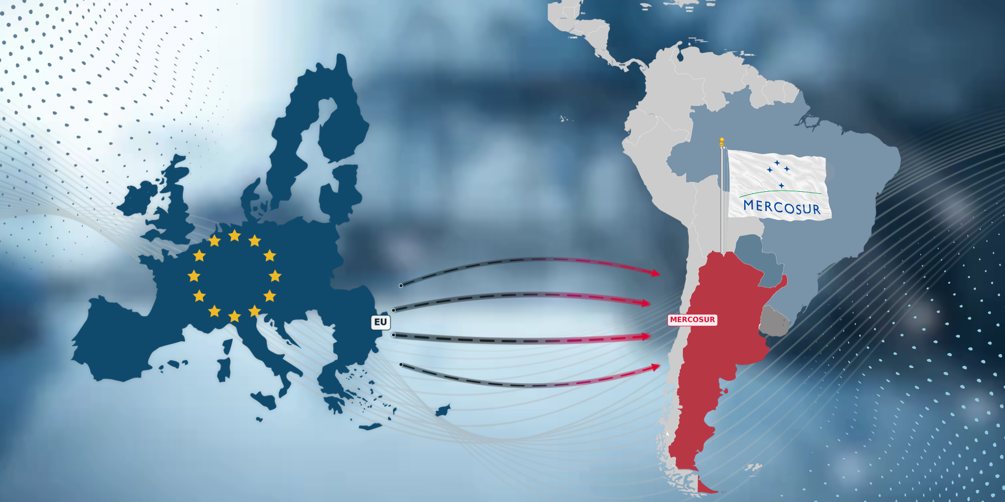 Das EU-Mercosur-Abkommen soll den Handel zwischen der EU und den Mercosur-Staaten erleichtern. Die Grafik veranschaulicht die Handelsverbindungen im Zusammenhang mit der vorläufigen Anwendung des iTA.